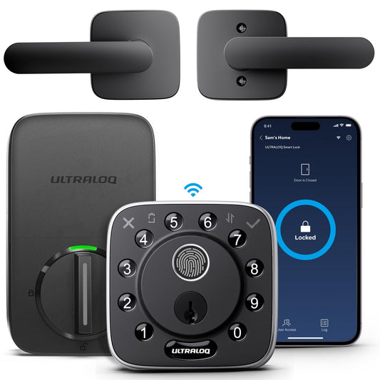 ULTRALOQ Smart Lock with Handle Fingerprint WiFi Keyless Entry App Control Alexa Google Auto Lock