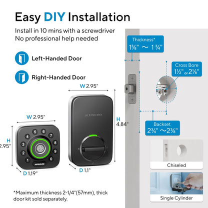 ULTRALOQ U-Bolt Pro WiFi Smart Lock Fingerprint Keyless Entry Deadbolt App Control Auto Unlock IP65 Waterproof