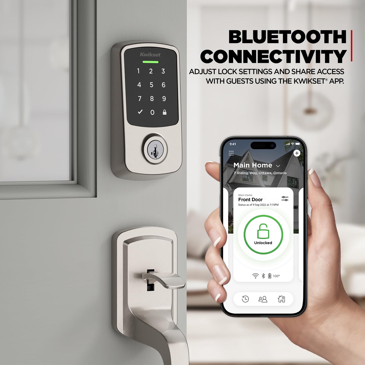 Kwikset Aura Reach Smart Lock Matter Bluetooth Keyless Entry Deadbolt Auto Unlock Satin Nickel