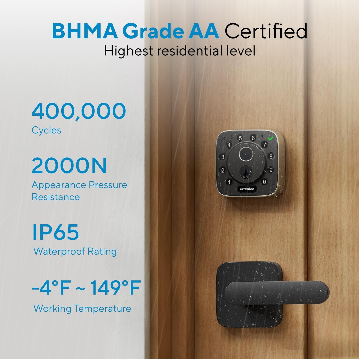 ULTRALOQ Smart Lock with Handle Fingerprint WiFi Keyless Entry App Control Alexa Google Auto Lock