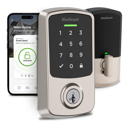 Kwikset Aura Reach Smart Lock Matter Bluetooth Keyless Entry Deadbolt Auto Unlock Satin Nickel