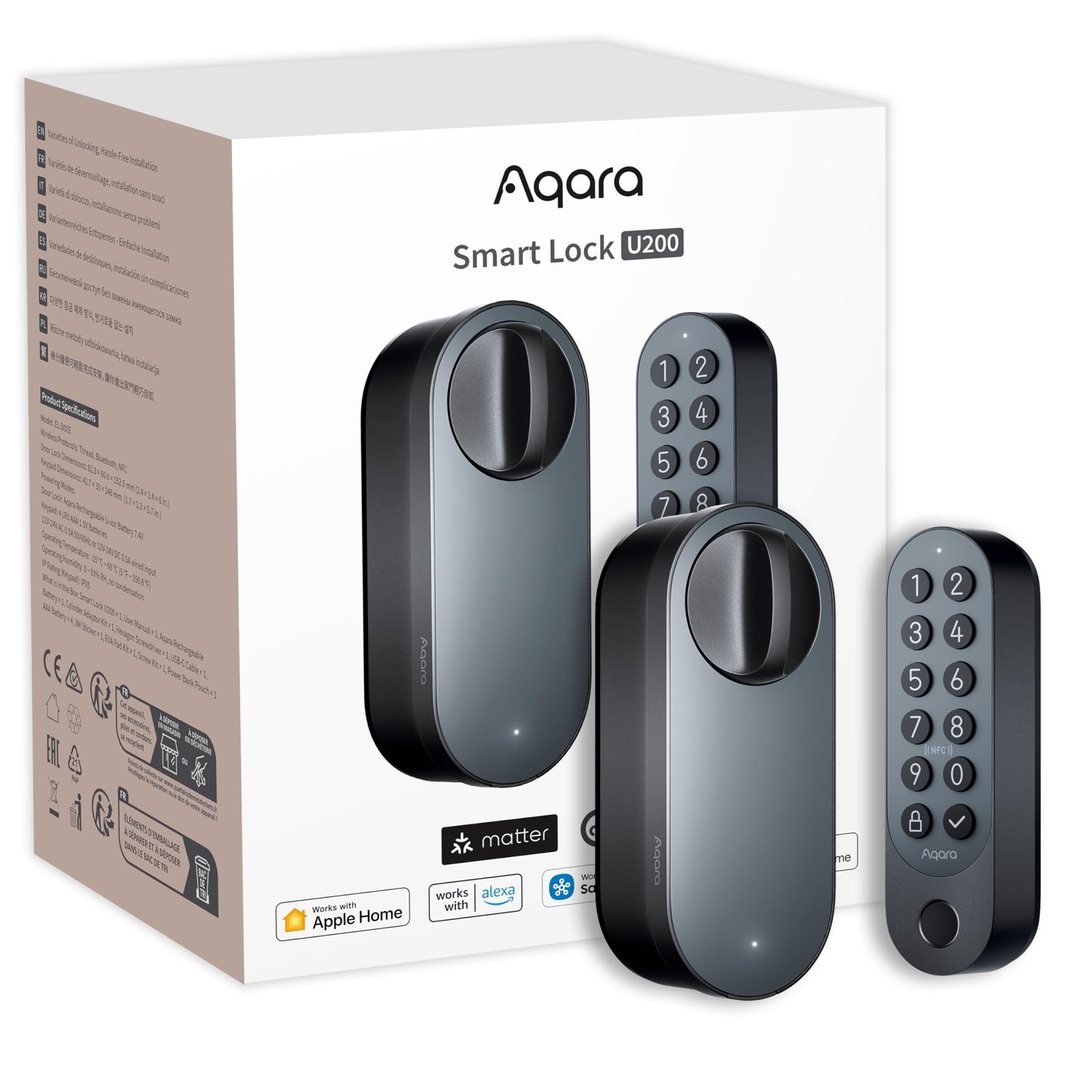 Aqara U200 Smart Lock Fingerprint Keypad Matter Apple Home Key Keyless Entry Alexa SmartThings Black