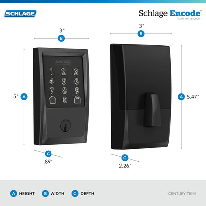 Schlage Encode Smart WiFi Deadbolt Lock Touchscreen Keyless Entry App Control Alexa Google Matte Black