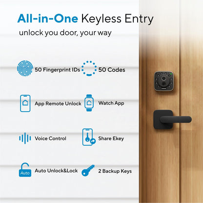 ULTRALOQ Smart Lock with Handle Fingerprint WiFi Keyless Entry App Control Alexa Google Auto Lock