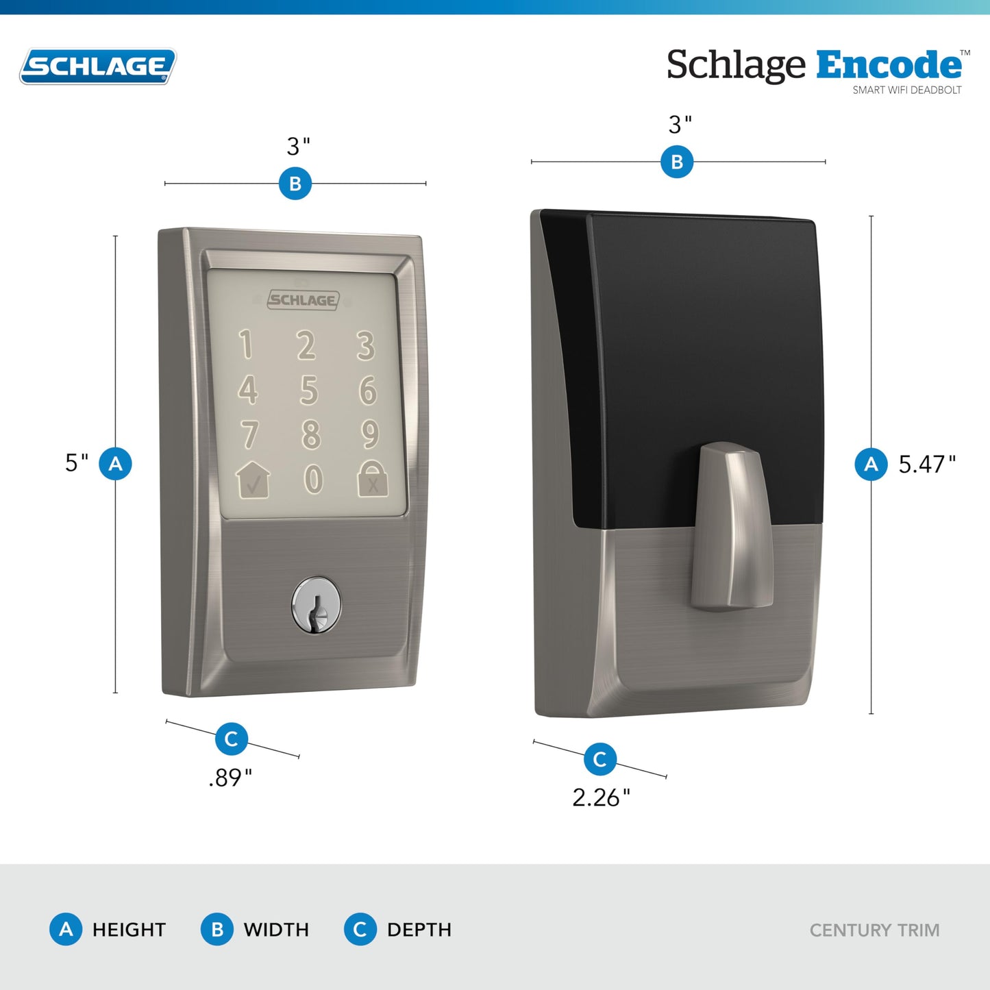 Schlage Encode Smart WiFi Deadbolt Lock Touchscreen Keyless Entry App Control Alexa Google Satin Nickel