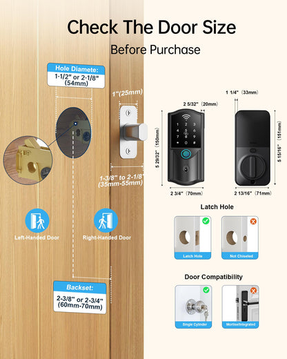 Firstriver Smart Lock WiFi Fingerprint Keyless Entry Deadbolt Digital Keypad App Control Alexa Google