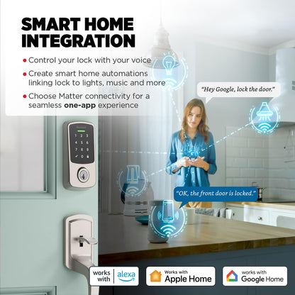 Kwikset Aura Reach Smart Lock Matter Bluetooth Keyless Entry Deadbolt Auto Unlock Satin Nickel