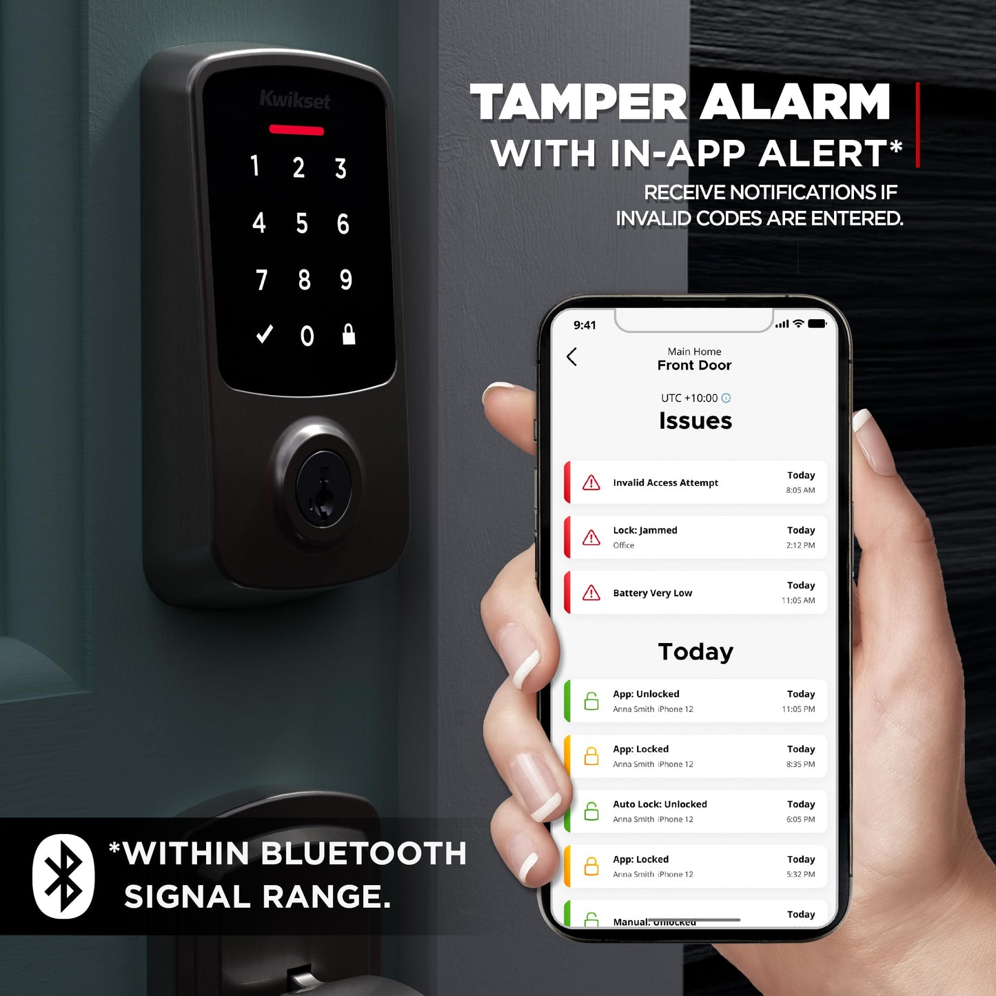Kwikset Aura Reach Smart Lock Matter Bluetooth Keyless Entry Deadbolt Auto Unlock Satin Nickel